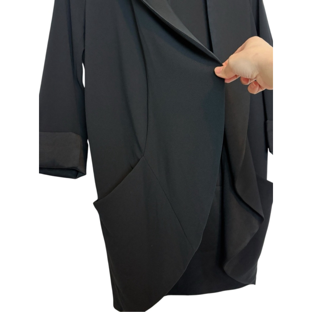 Aritzia Wilfred Chevalier Blazer Black Satin Collar Size 4 Open Front Crepe - Picture 8 of 11